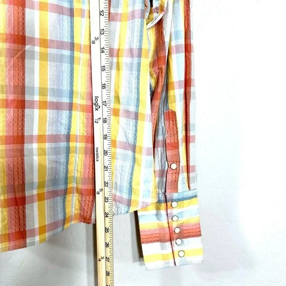Roper Women's Shirts Orange Plaid Cotton Long Sleeves Western Cow Girl Size L - Picture 8 of 9